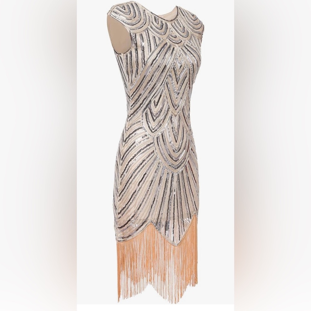 Acevog Cream and Gold Midi Dress